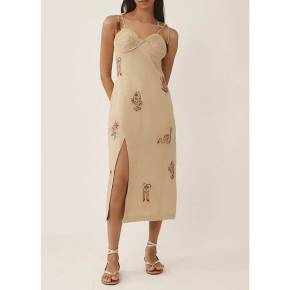 Farm Rio x Anthropologie Embroidered Linen Blend Dress XXS - Picture 2 of 4